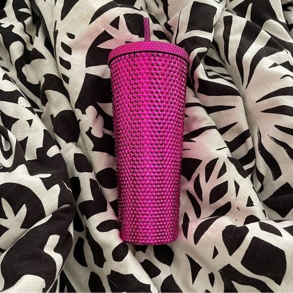 Starbucks 24 oz studded fuchsia chrome tumbler new - Picture 3 of 5